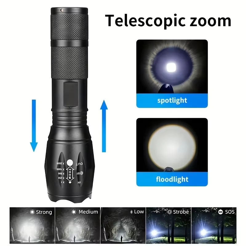 High Power LED Tactical Flashlight 5-Mode Light Zoom Waterproof Portable Torch For Camping Hiking Outdoor Hunting Aluminum Alloy Bright Tactical Flashlight LED 5 Modes Zoomable Searchlight Handheld - Image 5