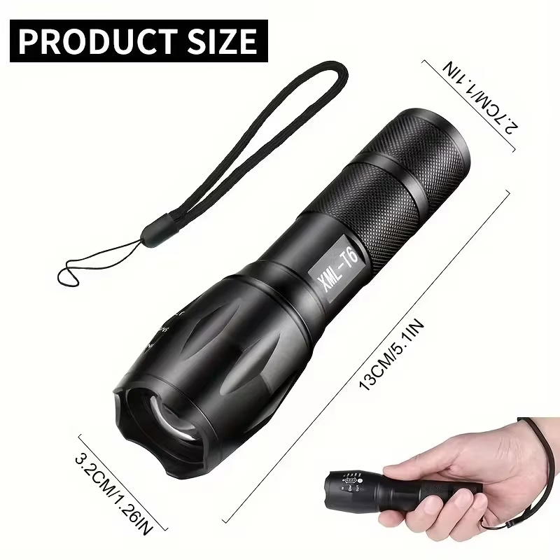 High Power LED Tactical Flashlight 5-Mode Light Zoom Waterproof Portable Torch For Camping Hiking Outdoor Hunting Aluminum Alloy Bright Tactical Flashlight LED 5 Modes Zoomable Searchlight Handheld - Image 7