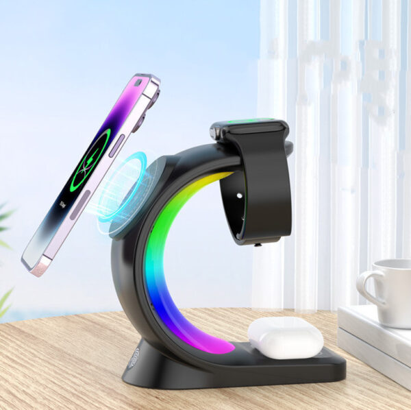 4 In 1 Magnetic Wireless Charger Fast Charging For Smart Phone Atmosphere Light Charging Station For Airpods Pro I-phone Watch - Image 4