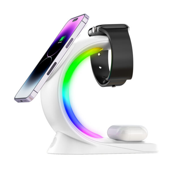 4 In 1 Magnetic Wireless Charger Fast Charging For Smart Phone Atmosphere Light Charging Station For Airpods Pro I-phone Watch - Image 3